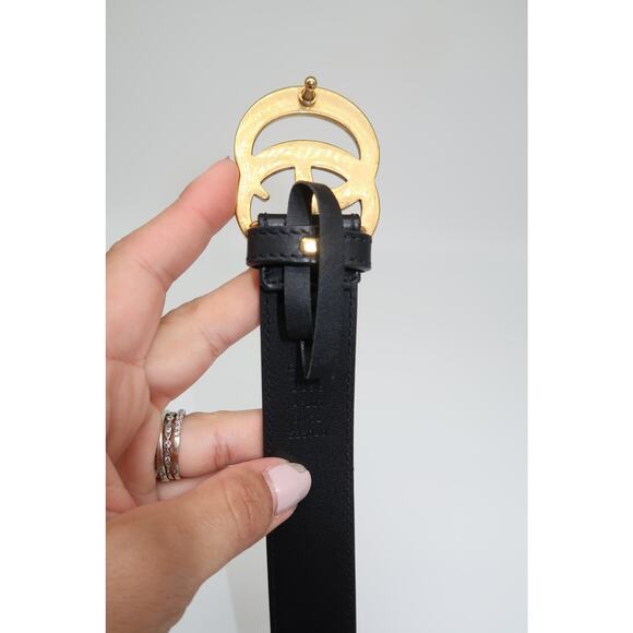 Gucci Leather Double G Marmont Gold Buckle Logo Leather Belt Black main image 5